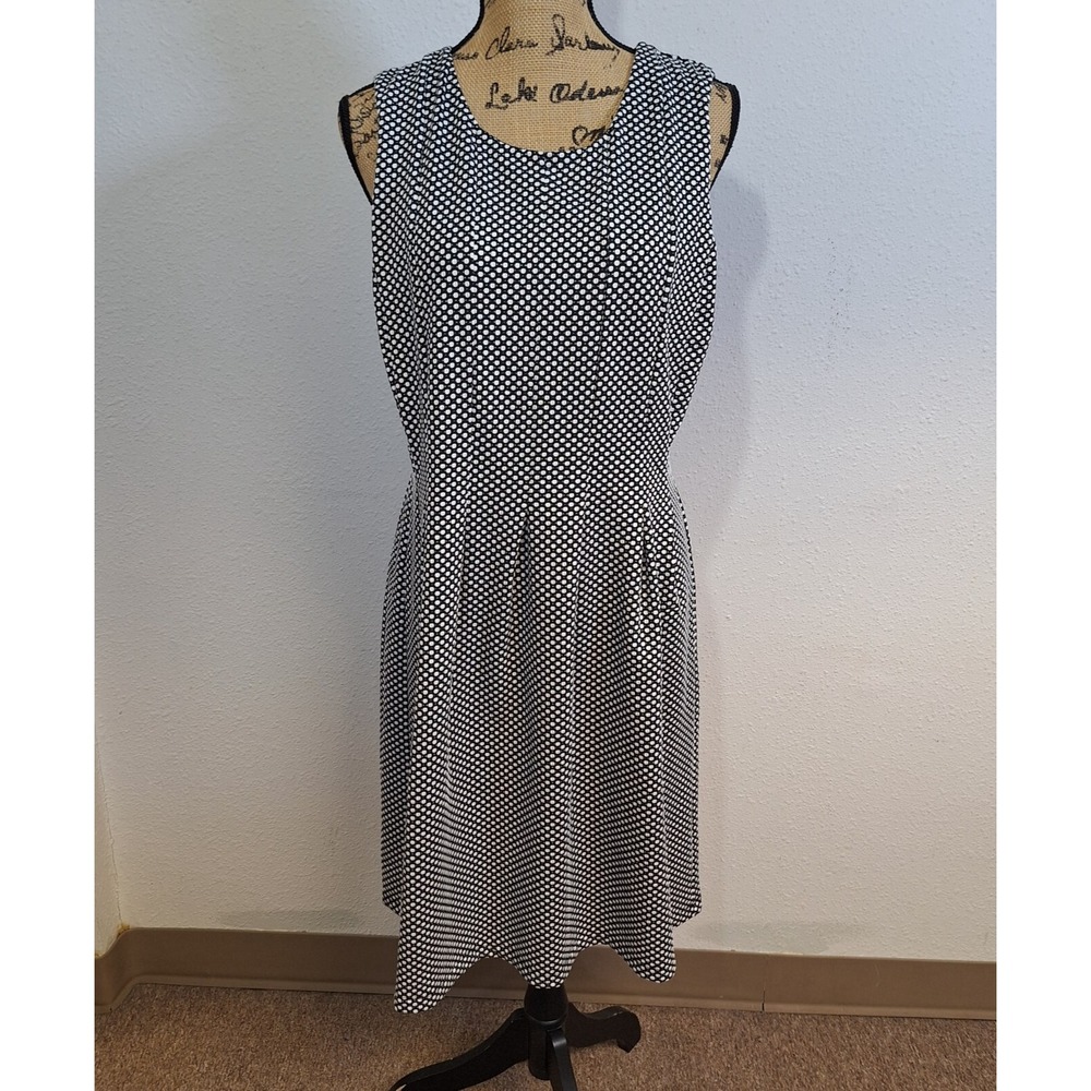 Enfocus Studio Black White Polka Dots Pleated Sheath Dress Sleeveless Size 10